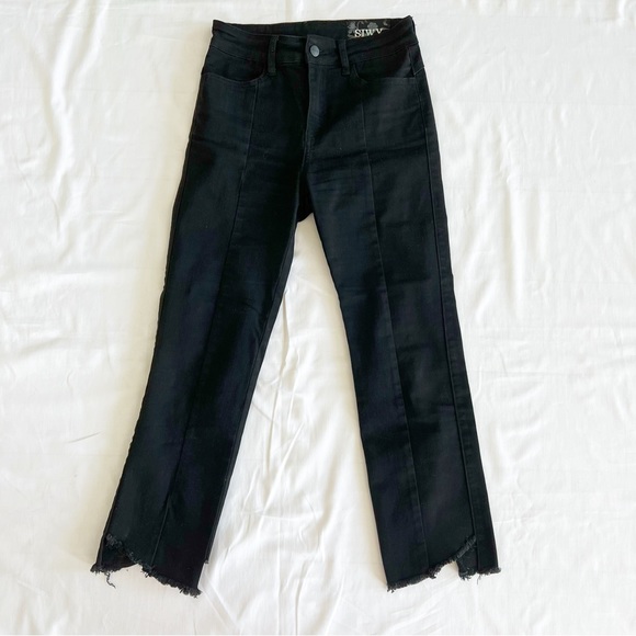 Siwy Women’s High Waist Slim Straight Flare Jeans Cropped Asymmetrical Hem - Picture 3 of 12